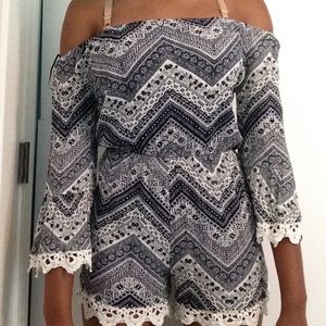 Chevron black & white romper